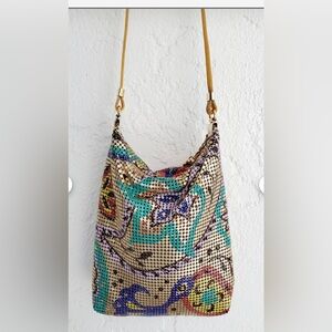 VINTAGE Whiting & Davis Paisley Enamel & Gold Tone Mesh Handbag STUNNING